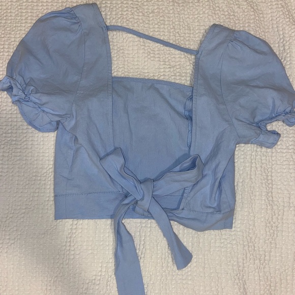 SHEIN Baby Blue Puff Sleeve Tie Back Crop Top- XS - Picture 4 of 5